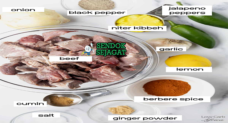 Bahan tibs daging sapi berbere niter kibbeh cabe jalapeño bawang bombay bawang putih