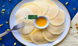 Baghrir pancake semolina berlubang ribuan golden madu butter meleleh almond panggang mint tea