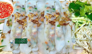 Bánh Cuốn Lembut Kenyal Khas Hanoi Vietnam Bánh Cuốn gulung transparan isi daging babi jamur telur cha lua bawang goreng daun bawang nuoc cham