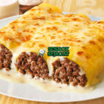 Canelones Uruguay gulung pasta isi daging ham bechamel saus tomat parmesan golden parmesan gratinado