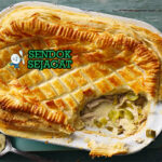 Chicken and Leek Pie puff pastry golden flaky filling ayam leek cream mustard mashed potato peas