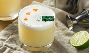 Pisco Sour gelas rock foam tebal egg white swirl Angostura bitters limau garnish cherry