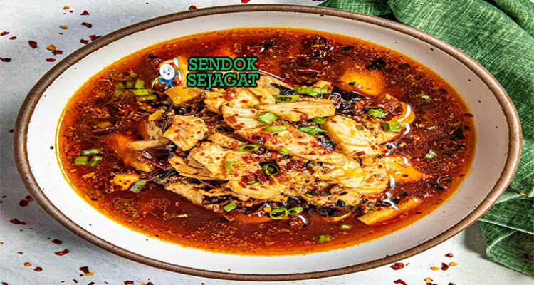 Sichuan Boiled Fish ikan fillet kuah merah ma la mendidih tauge daun bawang bawang goreng chili oil