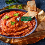 Zaalouk salad terung panggang tomat cumin paprika cilantro olive oil khobz olives harissa mangkuk