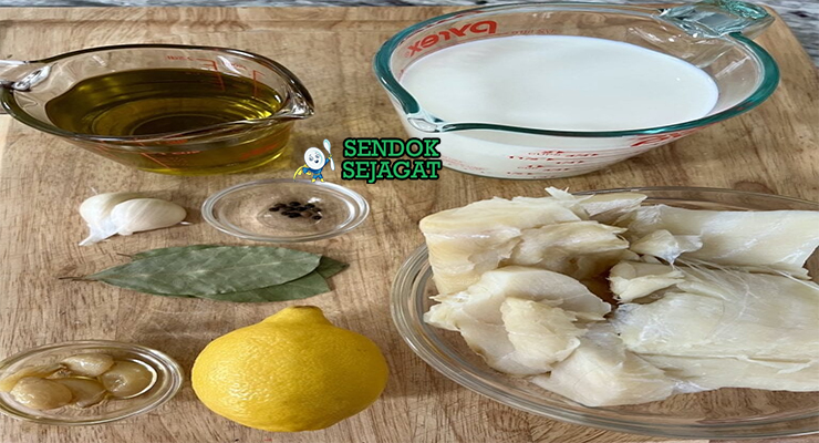 Bahan baccalà mantecato ikan cod asin susu minyak zaitun bawang putih daun laurel peterseli Venezia