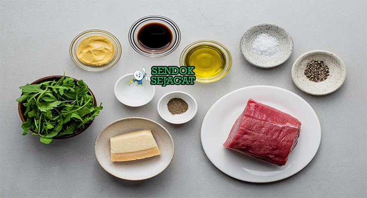 Bahan carpaccio daging sapi filet mignon mustard Dijon pecorino romano caper lemon minyak zaitun