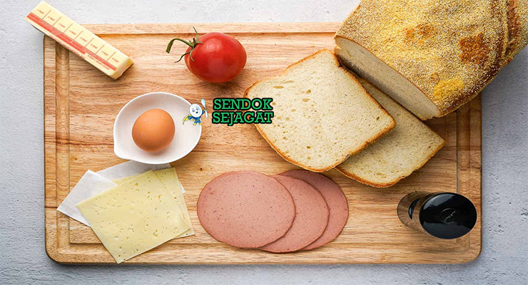 Bahan fried bologna sandwich bologna tebal bacon cheese American mustard mayo onion tomato pickles roti