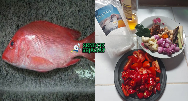 Bahan ikan bakar Jimbaran Bali: ikan kakap segar, madu murni, kecap manis, bawang putih, cabe, kemiri, jahe, lengkuas, jeruk nipis