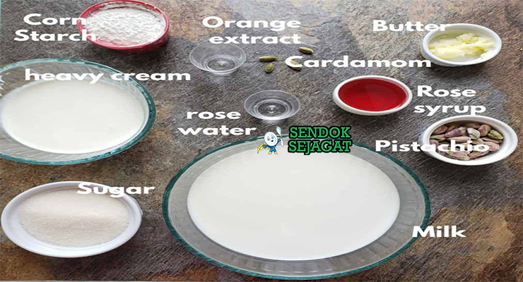 Bahan mhalbiya susu full cream maizena gula vanilla air bunga jeruk pistachio kurma