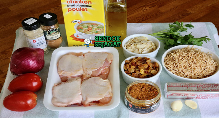 Bahan seffa medfouna vermicelli telur ayam bawang putih safron kayu manis kismis almond air bunga jeruk