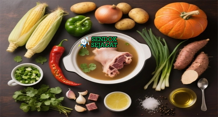 Bahan sopa de pata kaki sapi cilantro bawang putih ají achiote comino oregano kentang chayote wortel