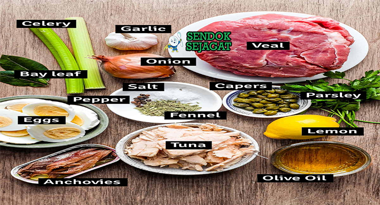 Bahan vitello tonnato daging sapi tuna anchovy caper mayonnaise kaldu bawang putih lemon