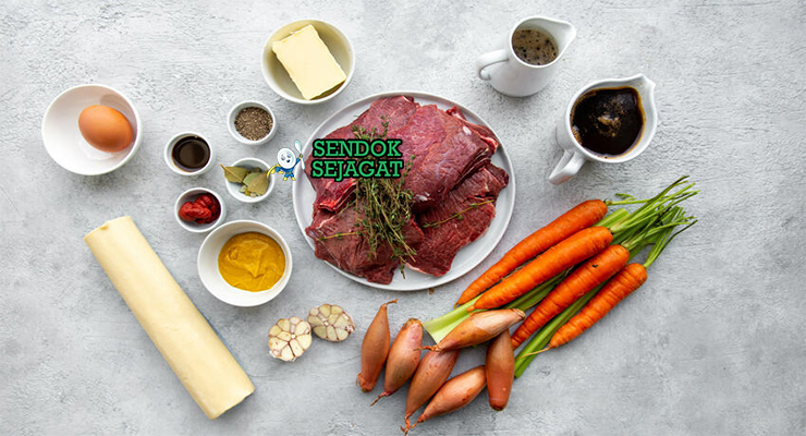 Bahan beef cheek pie beef cheek red wine root vegetables puff pastry egg wash thyme