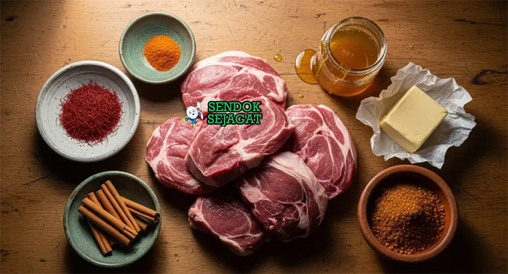 Bahan mrouzia daging domba ras el hanout saffron madu almond kismis cinnamon tagine