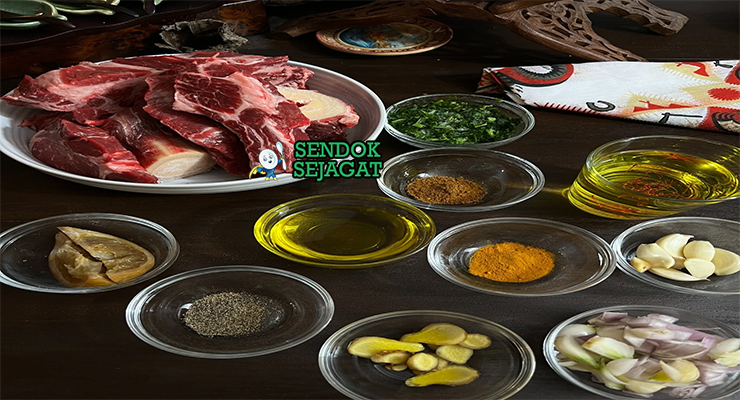 Bahan tangia daging domba saffron bawang putih preserved lemon cumin olive oil garam pot tanah liat