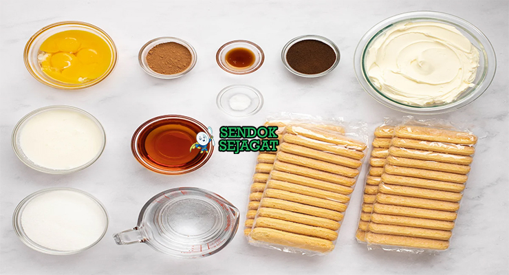 Bahan wattleseed tiramisu soba kering ladyfinger mascarpone wattleseed roasted kopi orange blossom whipping cream