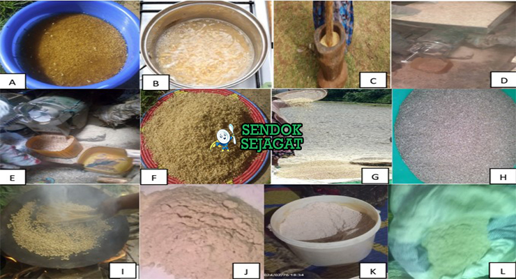 Bahan genfo Ethiopia: teff flour, niter kibbeh, berbere, air, injera, bawang putih