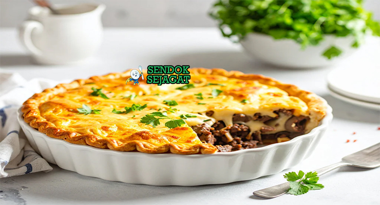 Beef Cheek Pie puff pastry golden flaky filling daging sapi rebus gravy jamur bawang mashed potato peas