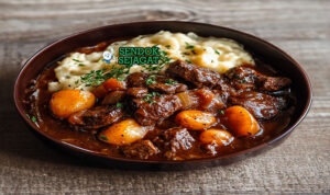 Bœuf Bourguignon Gurih Manis Khas Burgundy Prancis Bœuf Bourguignon kuah red wine merah pekat daging sapi empuk bacon mushroom carrot mashed potato baguette