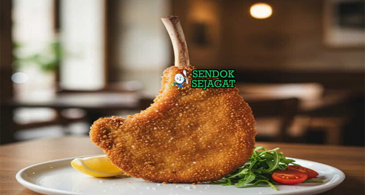 Cotoletta alla Milanese steak T-bone goreng butter renyah golden lemon irisan salad hijau piring Firenze Italia