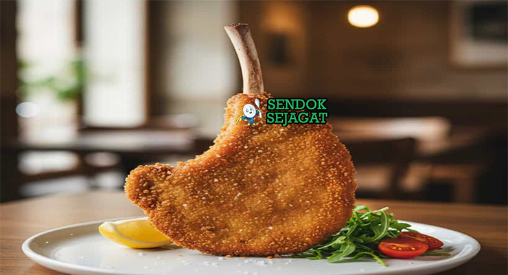 Cotoletta alla Milanese steak T-bone goreng butter renyah golden lemon irisan salad hijau piring Firenze Italia