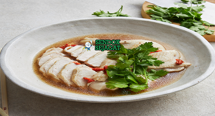 Drunken Chicken ayam iris tipis kuah Shaoxing wine wolfberry jahe daun bawang cucumber sesame oil