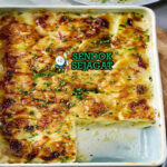 Gratin Dauphinois kentang iris krim keju Gruyère gratin golden bubbling mashed potato steak salad