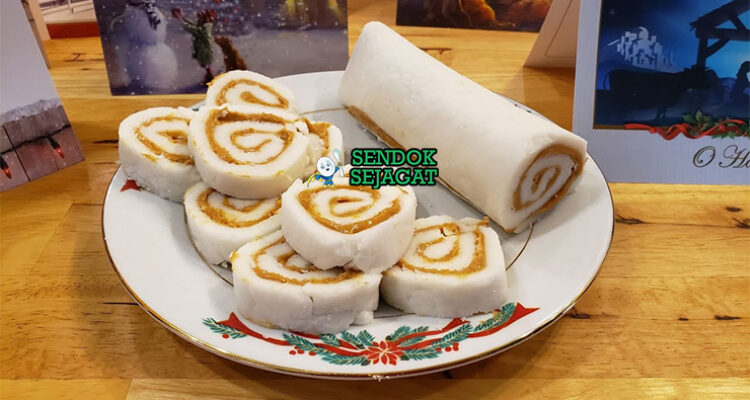 Potato Candy iris pinwheel peanut butter creamy gula bubuk coconut flakes chocolate drizzle piring