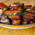 Red Braised Pork hong shao rou pork belly kuah karamel merah mengkilap star anise nasi pak choy