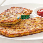 Scrapple patty goreng golden garing pork offal cornmeal telur mata sapi hash brown apple butter coffee