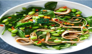 Soba Salad mie soba dingin timun wortel paprika edamame nori wijen saus tsuyu mangkuk Jepang