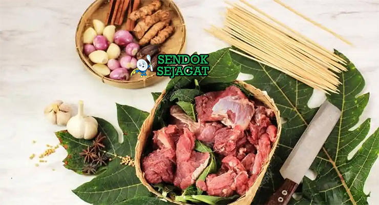 Bahan-bahan resep Sate Ampet termasuk daging sapi, santan, bawang, cabai, lengkuas, serai, daun jeruk, dan terasi siap dimasak