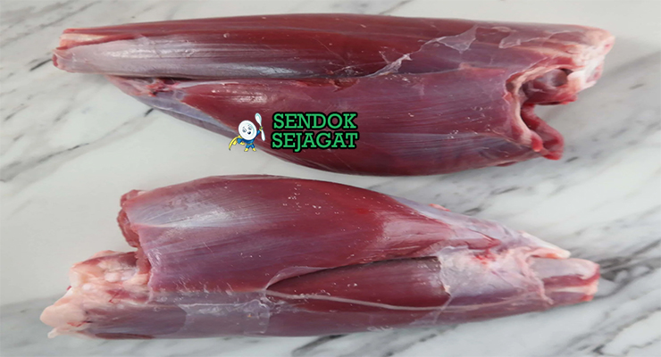 Bahan-bahan resep wallaby shank termasuk daging wallaby, bawang, wortel, wine, tomato paste, dan rempah kutjera siap dimasak