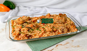 Hidangan galinhada Brasil dengan nasi kuning gurih, potongan ayam juicy, dan sayuran warna-warni yang menggugah selera