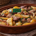 Baeckeoffe Siap Saji Hangat Baeckeoffe khas Alsace dengan daging empuk lepas tulang, lapisan kentang bawang, kuah anggur putih kental, tampak gurih hangat menggugah selera