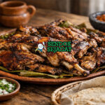 Cabrito al Pastor khas Meksiko dengan daging kambing panggang kecokelatan, nanas karamel, tortilla hangat, tampak gurih menggugah selera