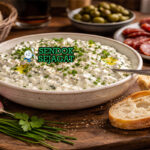 Cervelle de Canut khas Lyon dengan keju krim halus creamy, herba segar cincang, disajikan dengan roti baguette, tampak segar gurih menggugah selera