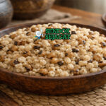 Dikgobe Siap Saji Hangat Dikgobe khas Botswana dengan stew jagung kacang polong kental gurih, tampak hangat menggugah selera