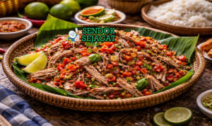 Ikan Cakalang Suwir Dabu-dabu Siap Sajian dengan Pedas Menggoda Ikan cakalang suwir dabu-dabu khas Manado dengan suwiran ikan asap dicampur tomat, bawang merah, dan cabai rawit pedas, disajikan hangat di mangkuk bersama nasi putih