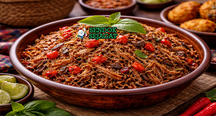 Ikan roa asap suwir khas Manado dengan suwiran ikan asap dicampur tomat, bawang merah, dan cabai rawit pedas, disajikan hangat di mangkuk bersama nasi putih