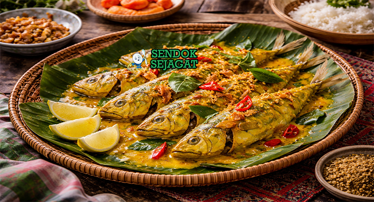 Ikan selar bumbu kuning khas Maluku dengan ikan kecil renyah keemasan berbalut rempah kunyit, disajikan hangat di piring bersama nasi putih dan sambal terasi