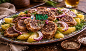 Kazy khas Kazakhstan dengan sosis daging kuda iris tipis empuk, tampak gurih hangat menggugah selera