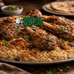 Mandhi khas Yaman dengan nasi basmati harum asap, daging kambing empuk, tampak gurih menggugah selera