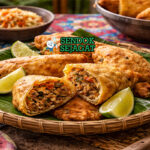 Pate Kòde Siap Sajian dengan Renyah Menggoda Pate Kòde khas Haiti dengan pastry renyah keemasan berisi daging cincang pedas gurih, disajikan hangat di piring sebagai camilan jalanan