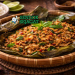 Pepes Tongkol Suwir khas Jawa Timur dibungkus daun pisang, tongkol suwir santan kental dengan kemangi segar, tampak gurih pedas menggugah selera