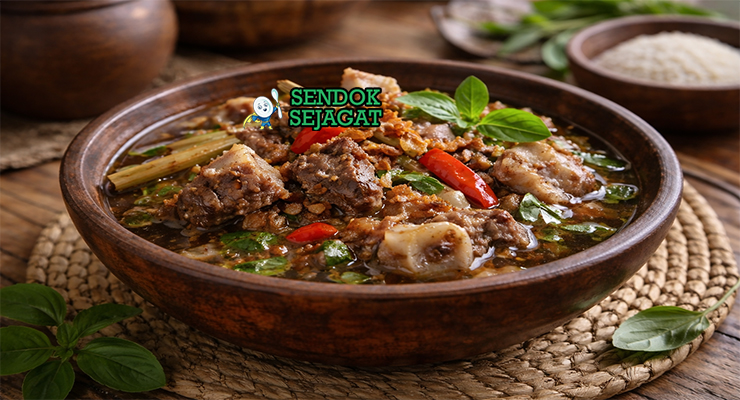 Pindang Tetelan khas Jawa Tengah dengan tetelan daging sapi empuk lepas tulang, kuah asam segar kuning belimbing wuluh, tampak gurih hangat menggugah selera