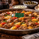 Tavas khas Siprus dengan potongan daging domba empuk, kentang besar, bawang bombay, dan kuah tomat beraroma jintan serta kayu manis, disajikan hangat di pot tanah liat