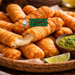 Tequeños khas Venezuela dengan stick keju goreng kecokelatan kriuk, keju meleleh di dalam, tampak gurih menggugah selera