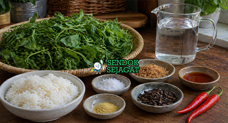 Bahan Lengkap Ewedu Soup Nigeria dengan Daun Jute dan Bumbu Tradisional