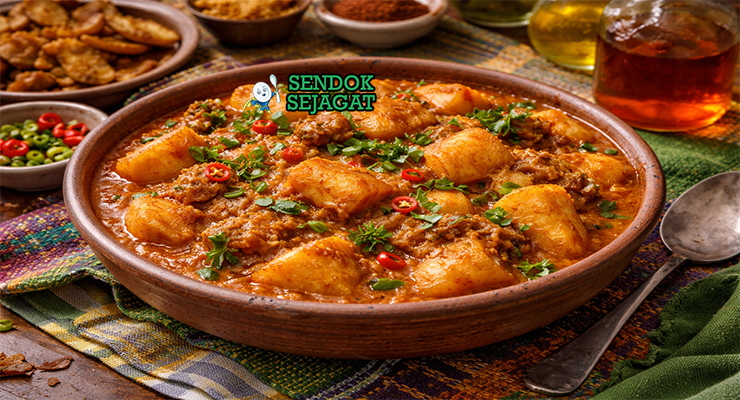 Asaro khas Nigeria dengan bubur ubi creamy berwarna oranye, taburan daun uziza, dan cabai segar disajikan di mangkuk